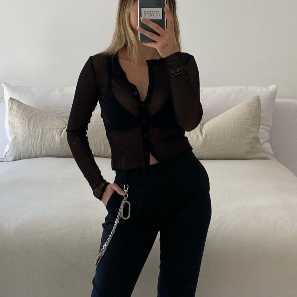 Only Hearts Semi-Sheer Black Long-Sleeve Button-Down Top